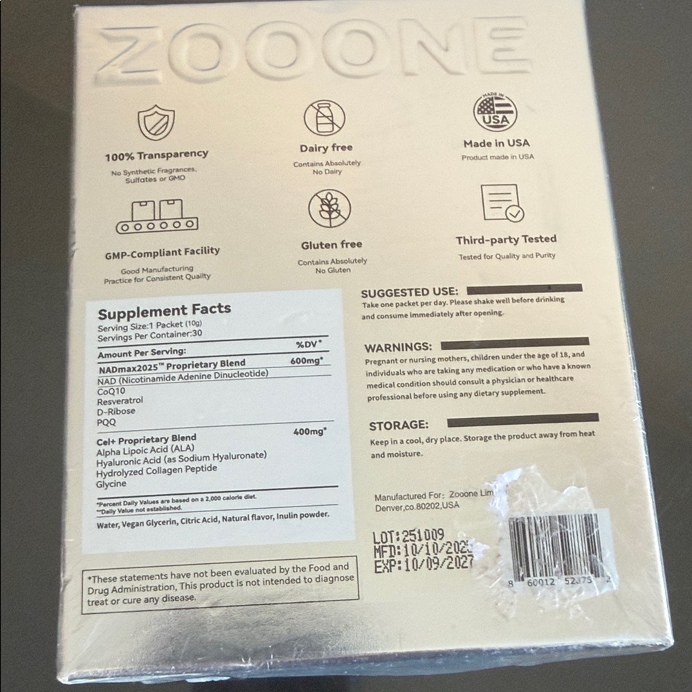 ZOOONE NAD+ 1000mg Supplement 30 Packets. - Picture 2 of 3
